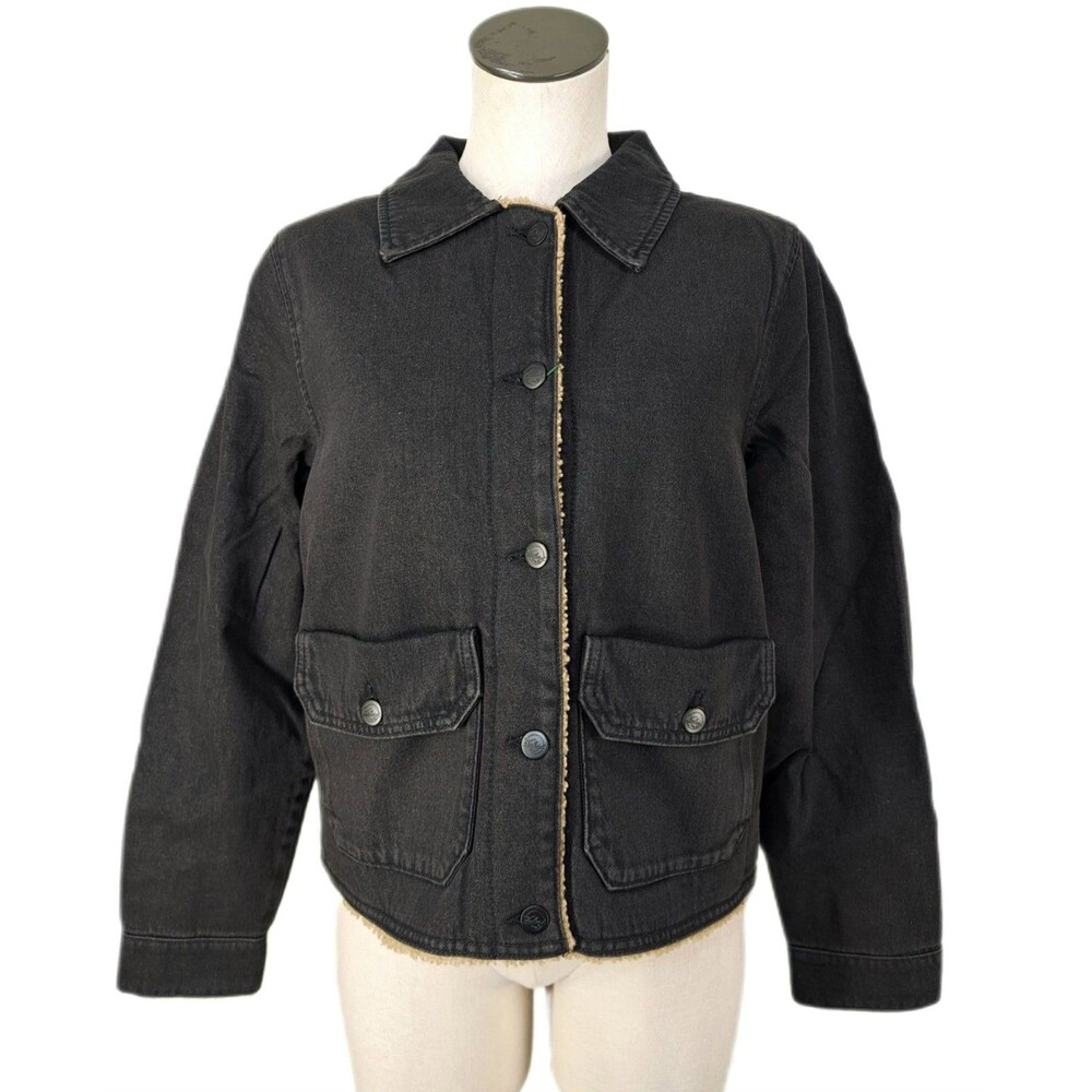 Woolrich Womens Luxe Denim Trucker Jacket Faux Shearling Lined Black Wash Size M - Picture 8 of 16